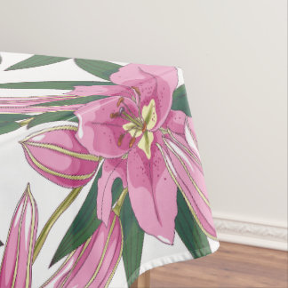Blooming Lilies in Pastel Pink on White Tablecloth