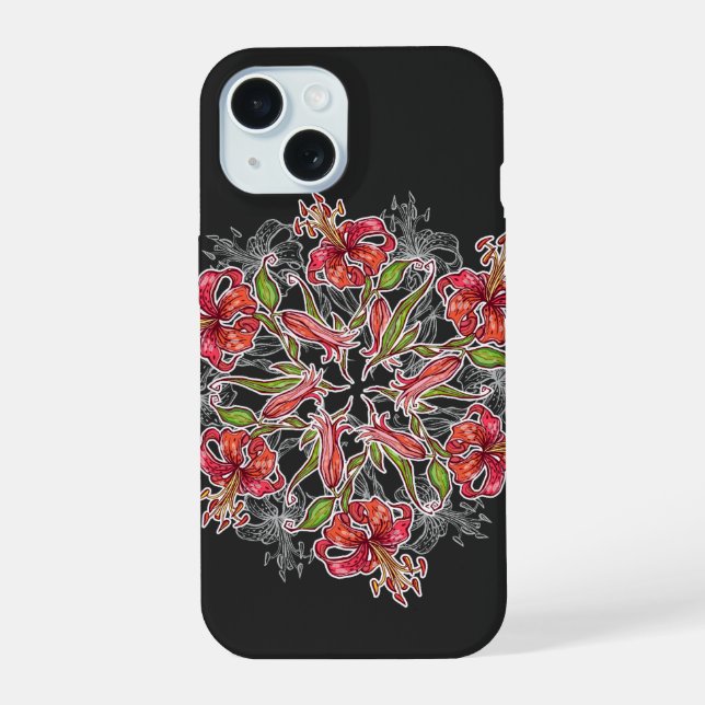 Blooming Lily Flower Collage iPhone 15 Case (Back)