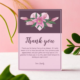 Blooming Lily Sweet Heart Baby Shower/ Birthday Thank You Card