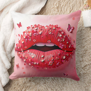 Blooming Lips: Floral Butterfly Kiss Cushion