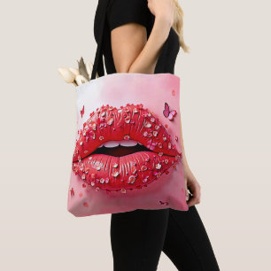 Blooming Lips: Floral Butterfly Kiss Tote Bag