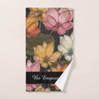 Blooming Lotus Water Lilies Black Exercise Hand Towel