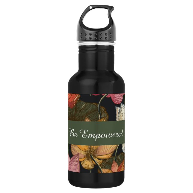 Blooming Lotus Water Lilies on Charcoal Black 532 Ml Water Bottle (Front)