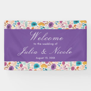Blooming Love Floral Romantic Pink Purple Wedding Banner