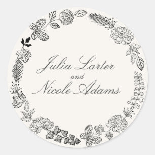 Blooming Love Floral Romantic Pink Purple Wedding Classic Round Sticker