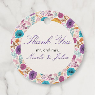 Blooming Love Floral Romantic Pink Purple Wedding Favour Tags