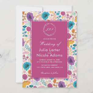 Blooming Love Floral Romantic Pink Purple Wedding Invitation