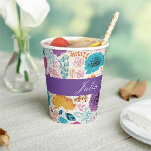 Blooming Love Floral Romantic Pink Purple Wedding Paper Cups