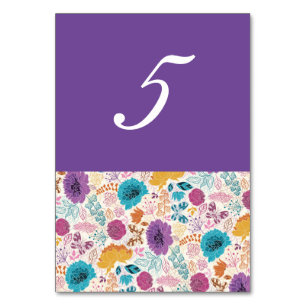 Blooming Love Floral Romantic Pink Purple Wedding Table Number