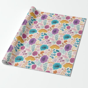 Blooming Love Floral Romantic Pink Purple Wedding Wrapping Paper