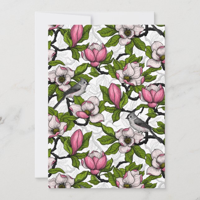 Blooming magnolia and titmouse bird (Front)