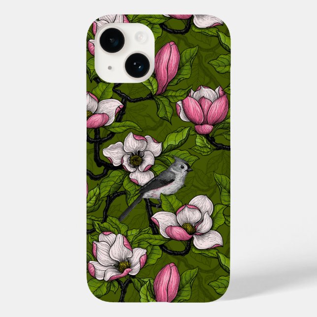 Blooming magnolia and titmouse bird 2 Case-Mate iPhone case (Back)