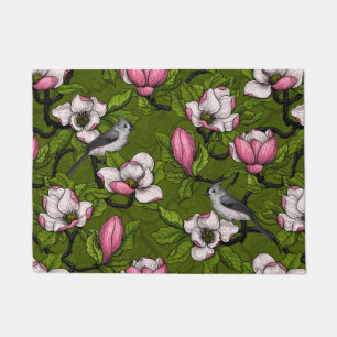 Blooming magnolia and titmouse bird 2 doormat