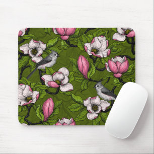 Blooming magnolia and titmouse bird 2 mouse pad