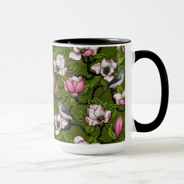Blooming magnolia and titmouse bird 2 mug (Right)