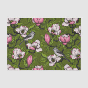 Blooming magnolia and titmouse bird 2 tissue paper