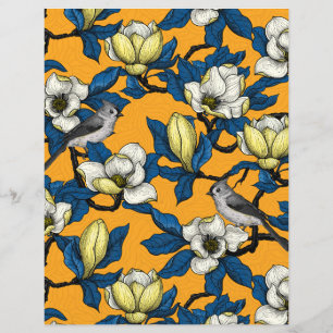 Blooming magnolia and titmouse bird 3