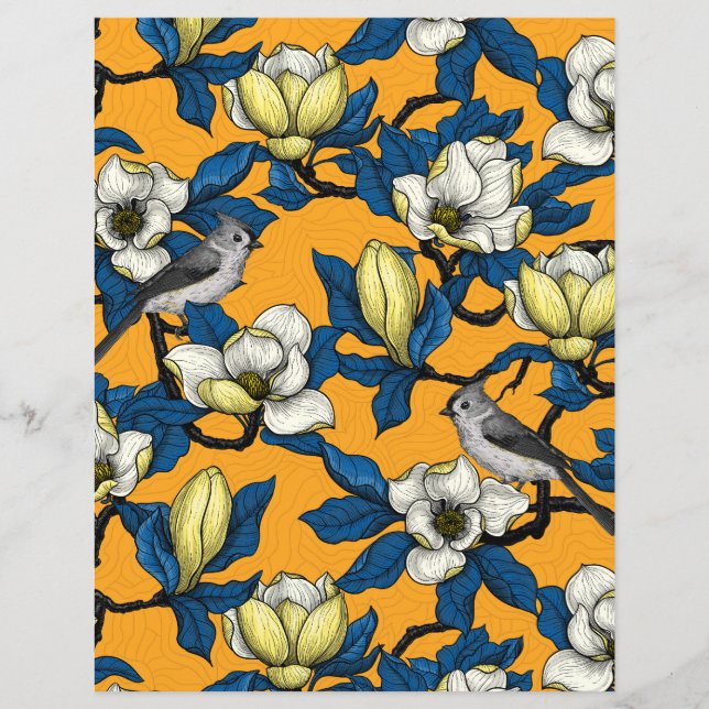 Blooming magnolia and titmouse bird 3 (Front)