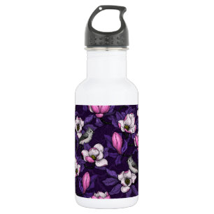 Blooming magnolia and titmouse bird 4 532 ml water bottle