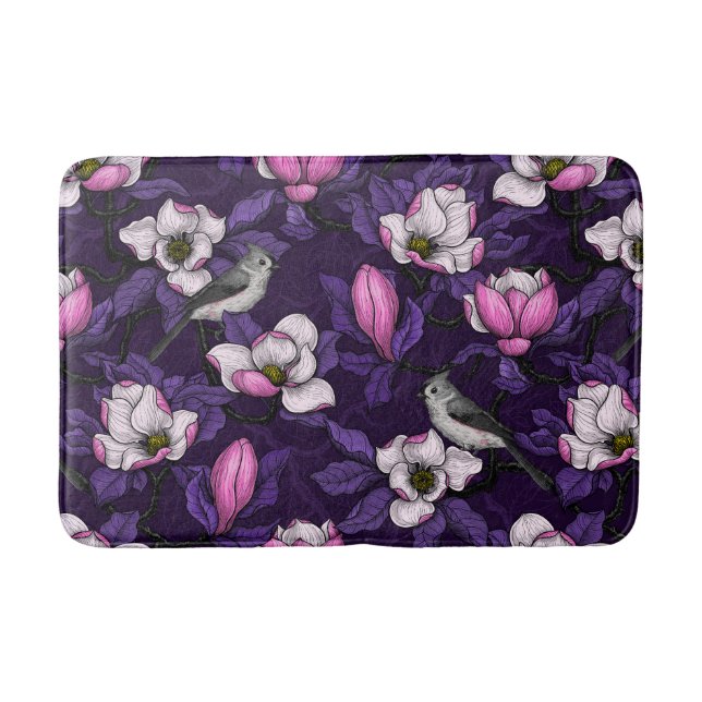 Blooming magnolia and titmouse bird 4 bath mat (Front)