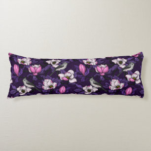 Blooming magnolia and titmouse bird 4 body cushion