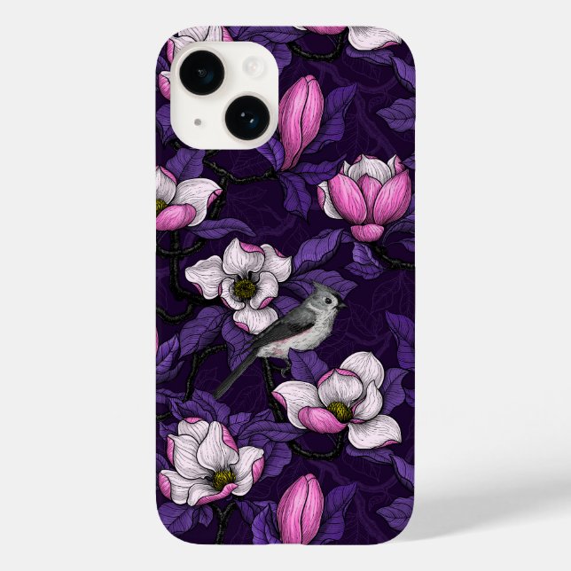 Blooming magnolia and titmouse bird 4 Case-Mate iPhone case (Back)