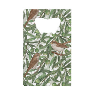 Blooming magnolia and titmouse bird 4 credit card 
