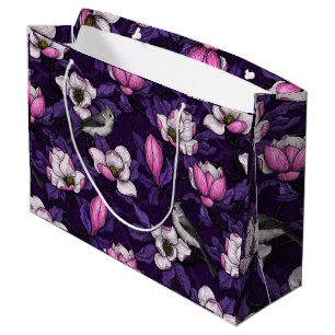 Blooming magnolia and titmouse bird 4 large gift bag