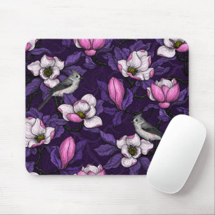 Blooming magnolia and titmouse bird 4 mouse pad