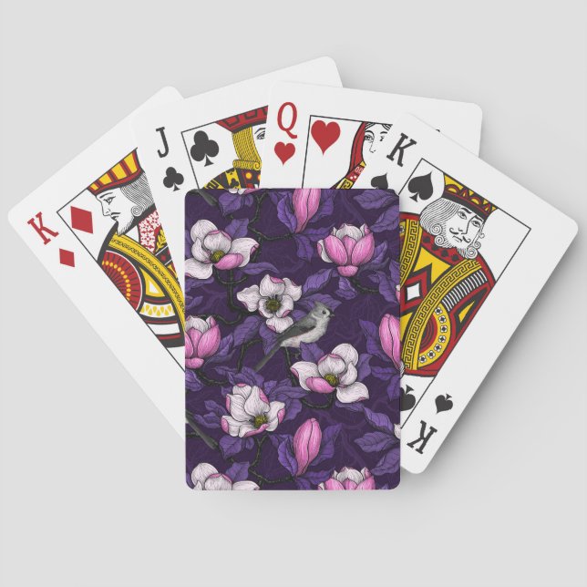 Blooming magnolia and titmouse bird 4 playing cards (Back)