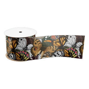 Blooming magnolia and titmouse bird 4 satin ribbon