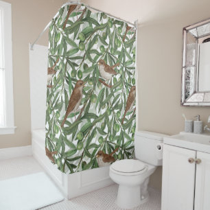 Blooming magnolia and titmouse bird 4 shower curta curtain