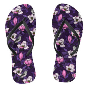 Blooming magnolia and titmouse bird 4 thongs