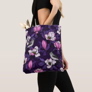 Blooming magnolia and titmouse bird 4 tote bag