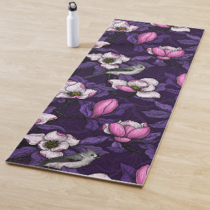 Blooming magnolia and titmouse bird 4 yoga mat