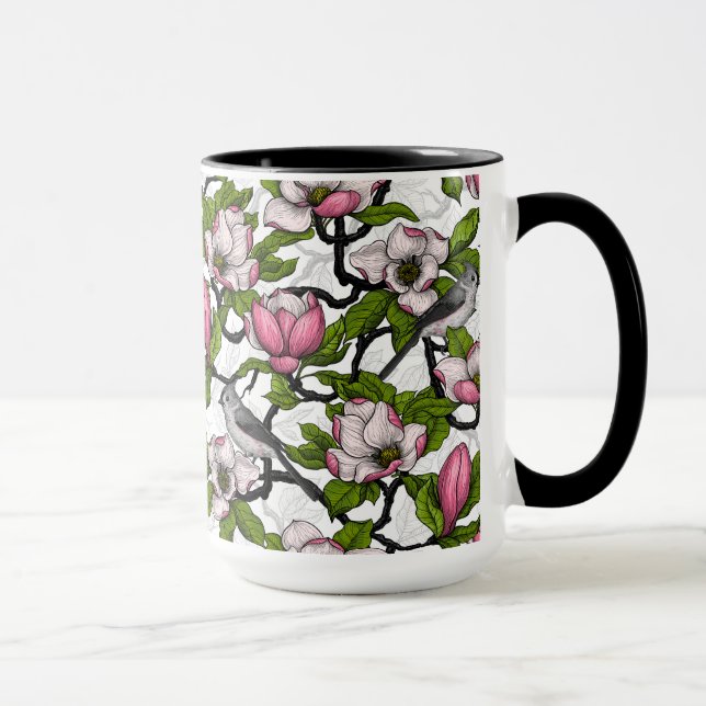 Blooming magnolia and titmouse bird mug (Right)