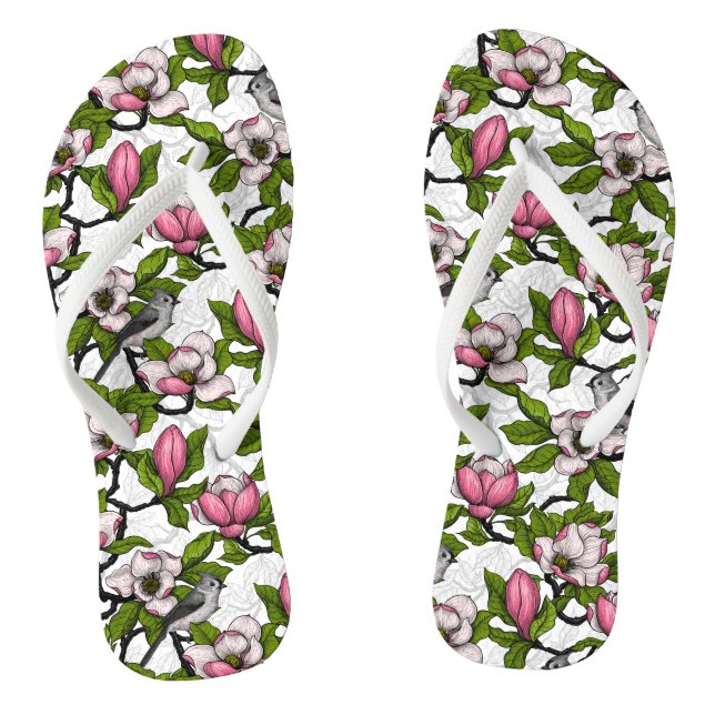 Blooming magnolia and titmouse bird thongs (Footbed)