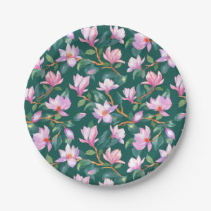 Blooming magnolia paper plate