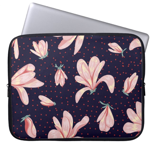 Blooming magnolias, hand-drawn vintage pattern. laptop sleeve (Front)