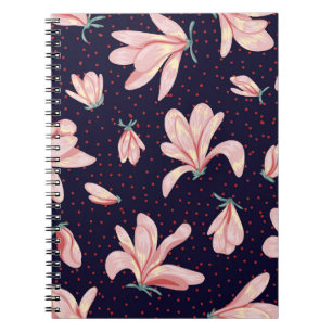 Blooming magnolias, hand-drawn vintage pattern. notebook