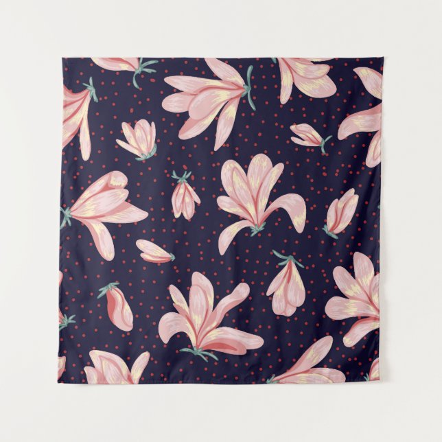 Blooming magnolias, hand-drawn vintage pattern. tapestry (Front)