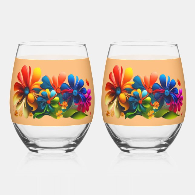 Blooming Marvels: Floral Avengers Graphics Collect Stemless Wine Glass (Front)