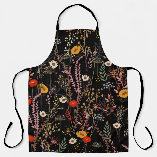 Blooming Meadow Flowers Hand Drawn Apron (Front)