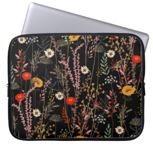 Blooming Meadow Flowers Hand Drawn Laptop Sleeve