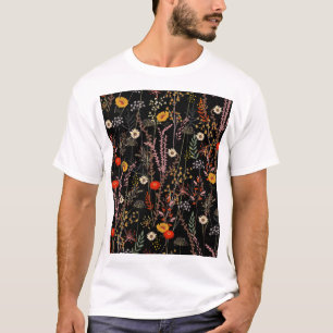 Blooming Meadow Flowers Hand Drawn T-Shirt