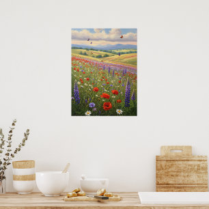 Blooming Meadow Landscape Painting Art Poster