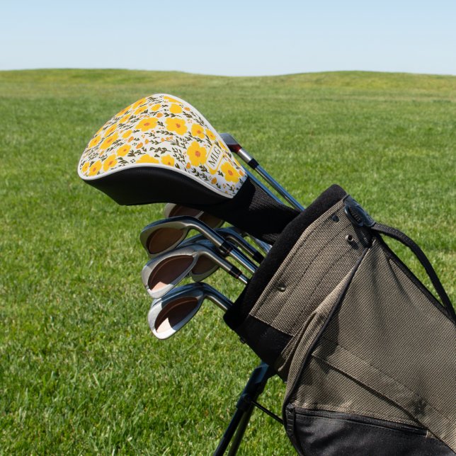 Blooming meadow yellow flowers pattern & Monogram  Golf Head Cover (In Situ)