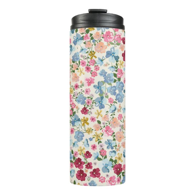 Blooming midsummer meadow seamless pattern. Plant  Thermal Tumbler (Front)