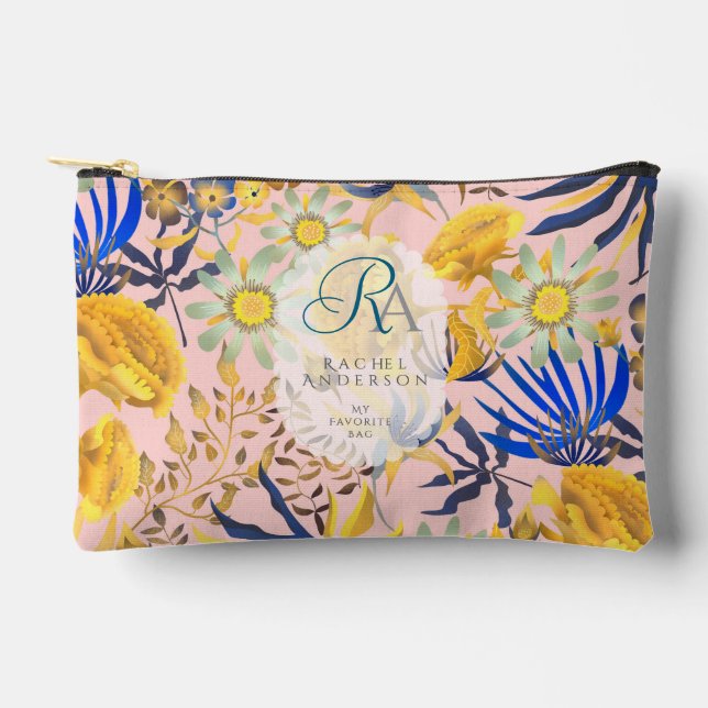 Blooming Mystical Floral Monogram Beige Accessory Pouch (Front)