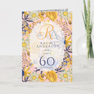 Blooming Mystical Floral Monogram Birthday Peach Card
